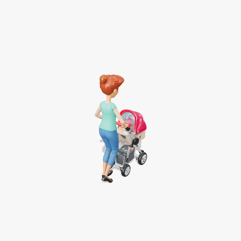 Cartoon Woman with Stroller Character model pack